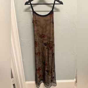 Sheer Floral Maxi Slip Dress in Taupe and Rose